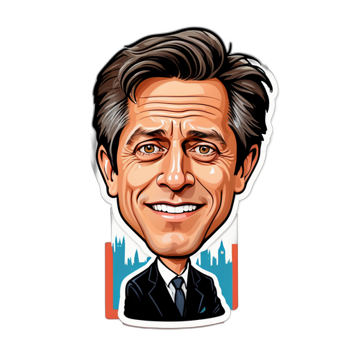 Sticker cu Hugh Grant în stil caricatură