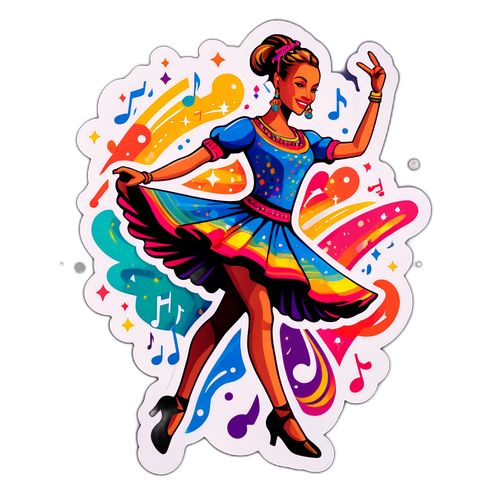 Samolepka s tanečnicí proti pozadí kulturního vystoupení