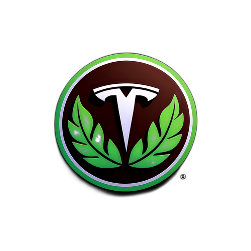 עיצוב מינימליסטי של הלוגו של טסלה משולב עם יסודות טבעיים, מייצג קיימות וחדשנות