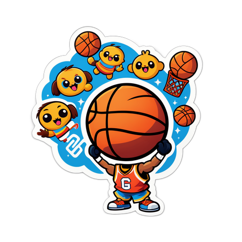 Whimsical Cartoon Basketball Sticker