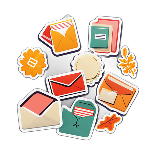 クラシックな郵便局の文具と封筒のデザインを取り入れたステッカー