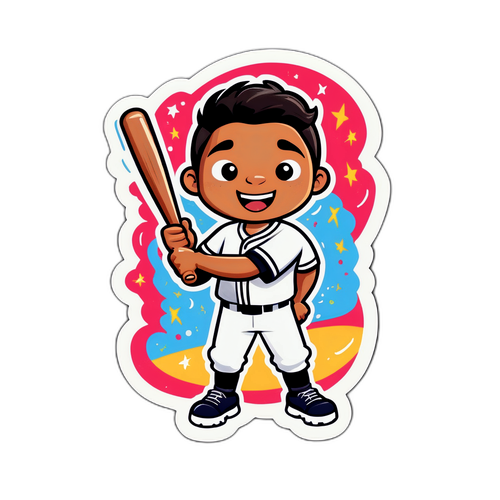 Whimsical Baseball Sticker Featuring Cartoon Jasson Domínguez