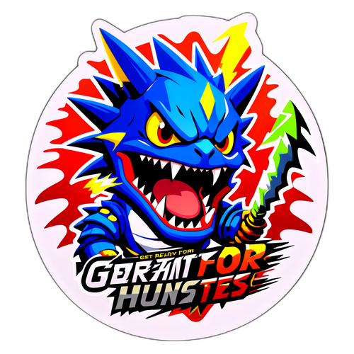 Дизайн с молнией и слоганом "Get ready for Monster Hunter: великие битвы ждут!"