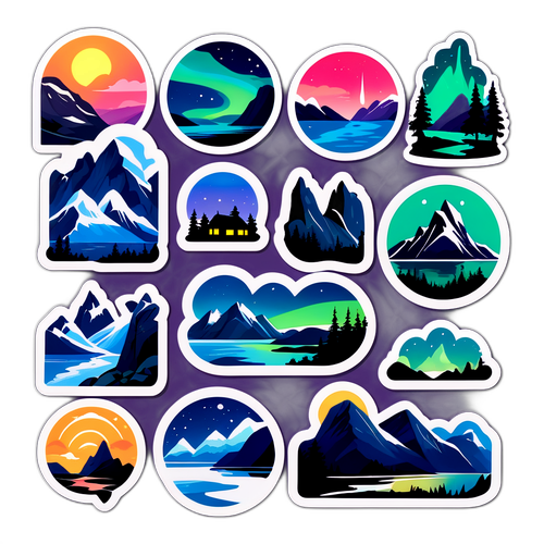 Autocolante cu peisaje din Norvegia, inclusiv fiorduri și aurora boreală