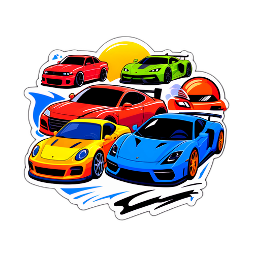 スポーツカーショーの興奮を表現するステッカー
