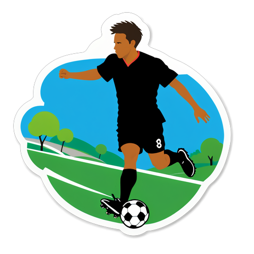 Sticker minimalist cu peisajul Carei și silueta unui jucător de fotbal