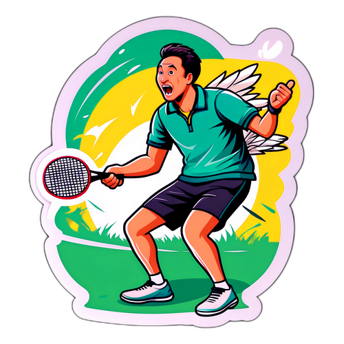 搞笑插图：小偷伸手偷羽毛球