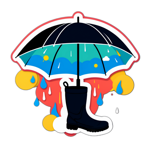 귀여운 날씨 예보 스티커: 우산과 비옷