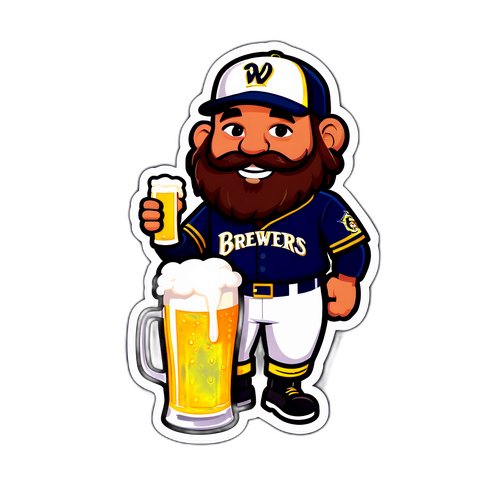 ビールを持ったブルワーズユニフォームのキャラクター