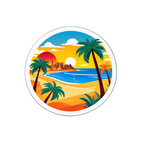 Widok Malagi z palmami i plażą