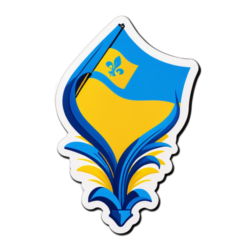 Sticker cu steagul Ucrainei în peisaj urban