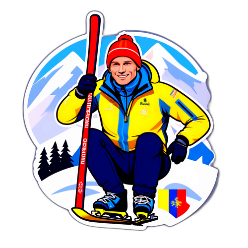 Ole Einar Bjørndalen med gullmedaljer og skiutstyr