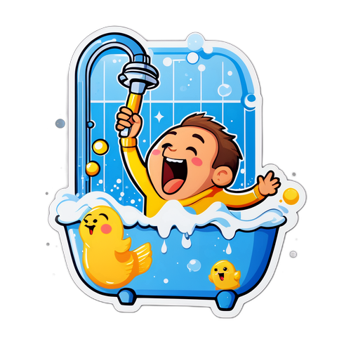 Стикер с Басковым, поющим в ванной, с текстом: 'Каждый день — концерт!'