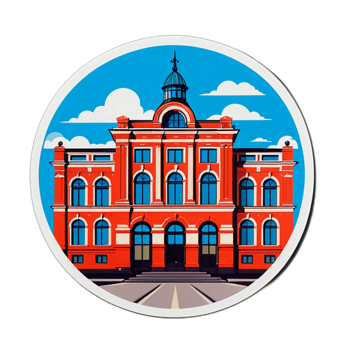 Стикер с фрагментом здания Савёловского вокзала в процессе redesign в шедевр современности