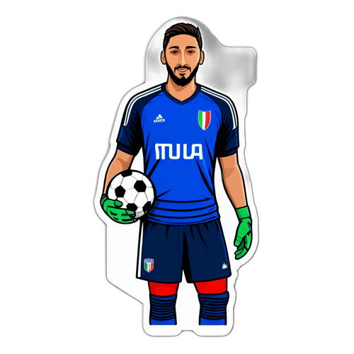 Aufkleber von Gianluigi Donnarumma im Fußballtrikot, bereit für den nächsten Schuss