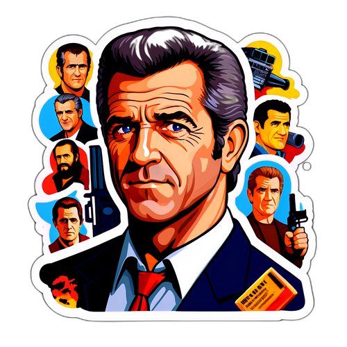 Sticker mit stilisiertem Porträt von Mel Gibson