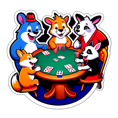 प्यारा 'स्टेक' स्टिकर - मजेदार जानवरों का पोकर खेलना