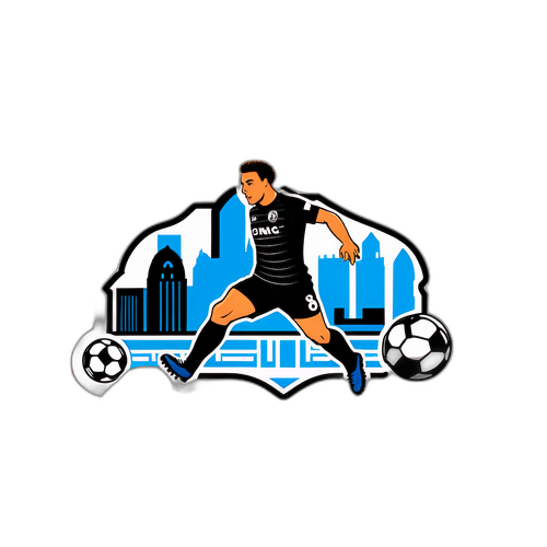 Sticker van Charleroi Voetbal met de Stad op de Achtergrond