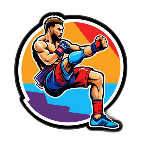 Energetisk UFC-tema klistermärke med kämpe i mitt sparkar
