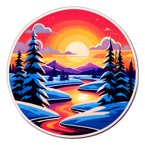 Зимовий захід сонця над Валдайським регіоном