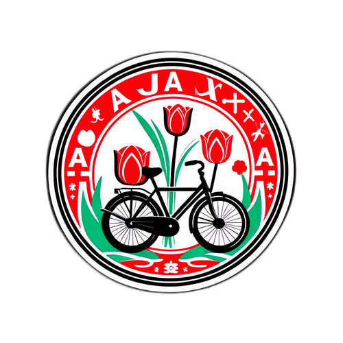 Minimalist design med Ajax-logotyp och ikoniska Amsterdam-symboler