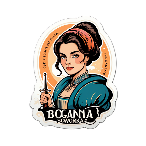 Sticker przedstawiający Bogdanę Sworowską w stylu vintage