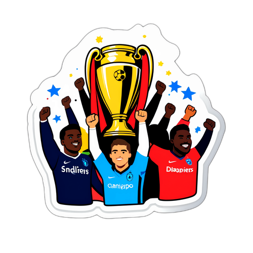 Champions-League-Pokal mit jubelnden Fans