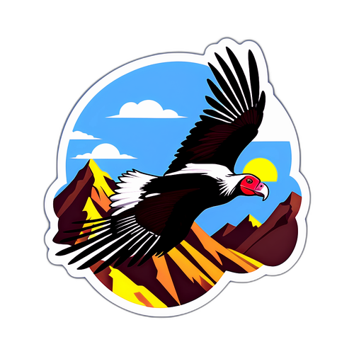 Sticker de un cóndor andino volando sobre los Andes