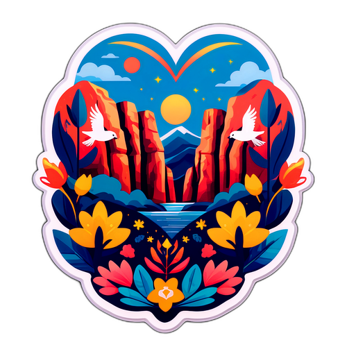 Návrh nálepky s krásnou přírodou a symboly lásky