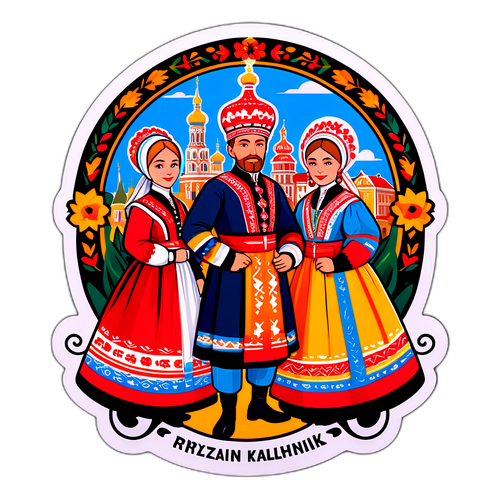 Дизайн с Рязанскими Калужниками в народных костюмах