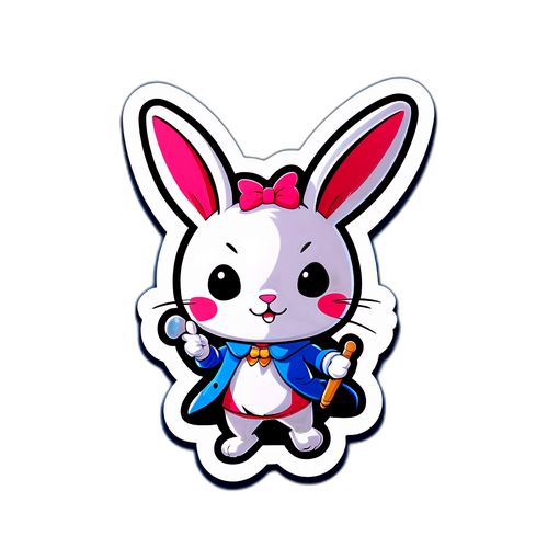 特技を披露するラビットキャラクターのステッカー