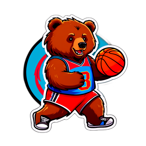 דוב גריזלי מצויר בדריבלים עם כדורסל