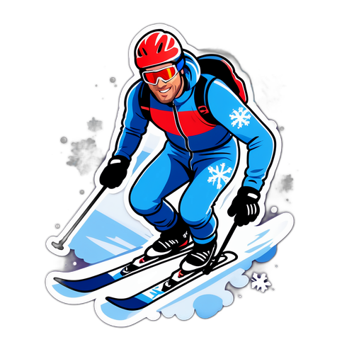 Morsom og energisk klistremerke av Petter Northug som står på ski