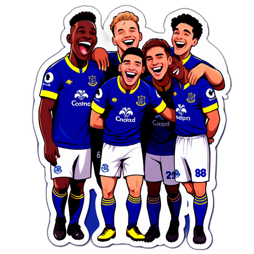 Zábavná nálepka s fotbalisty v dresech Evertonu