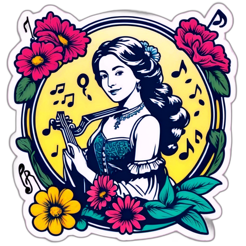 Adesivo di Hoara Borselli con Fiori e Note Musicali