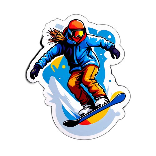 Aufkleber mit einem einzigartigen Kunststil, der die Bewegung eines Snowboarders einfängt
