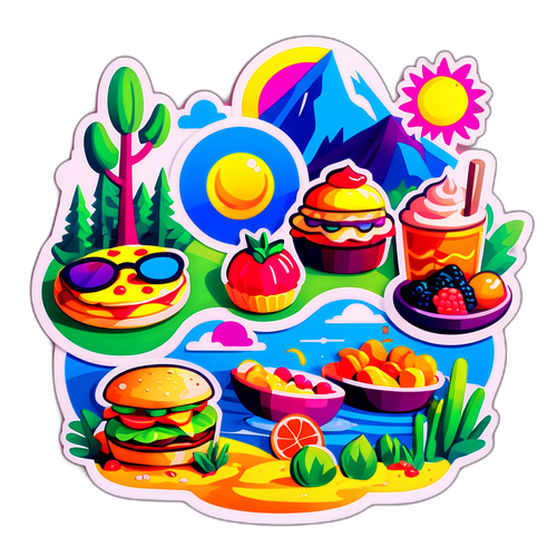 インスタ映えする風景と食べ物のステッカー