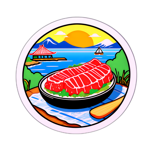 月島のもんじゃ焼きと風景のステッカー