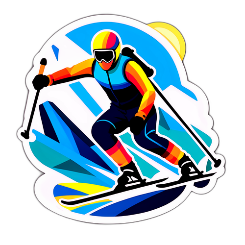Nálepka s abstraktními uměleckými motivy inspirovanými závody v alpském lyžování