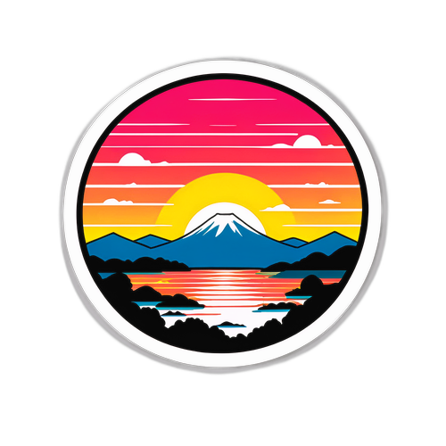 いわき市の夕焼けを背景にしたアートステッカー