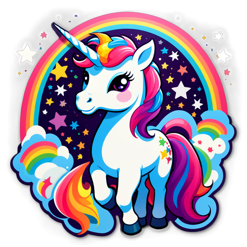 Magical Unicorn with Rainbow and Stars
