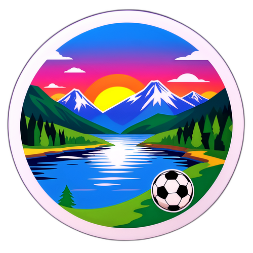 Stiker Pemandangan Tasik Como dengan Bola Sepak