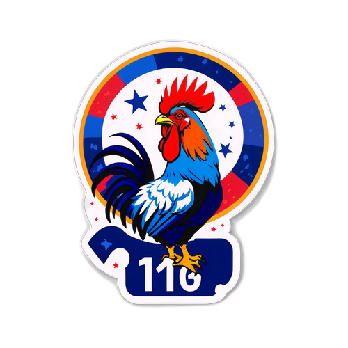 Autocollant de métro parisien pour le 14 juillet avec coqs et drapeaux tricolores