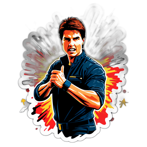 Retrato estilizado de Tom Cruise em uma cena de ação