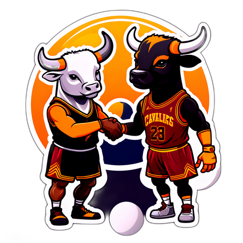Sportsmanship Mascots: Bulls and Cavaliers Handshake