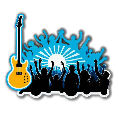 Music Festival Sticker with Guitars and Dancing Crowd