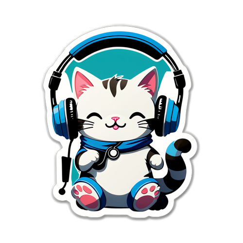 Sticker Menggemaskan: Kucing Berkun headphone Mendengarkan Maudy Effrosina!