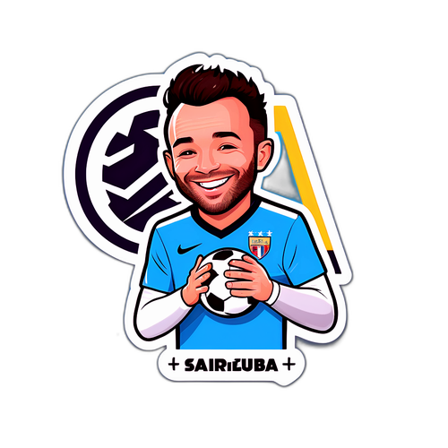 Autocollant de Mathieu Valbuena souriant avec un football, promouvant le fair-play