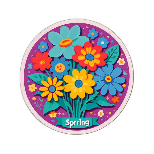 Nhãn dán lấy cảm hứng từ mùa xuân với thiết kế retro và hoa tươi