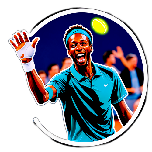 Autocollant de Gaël Monfils en mode "high five" avec des fans en arrière-plan